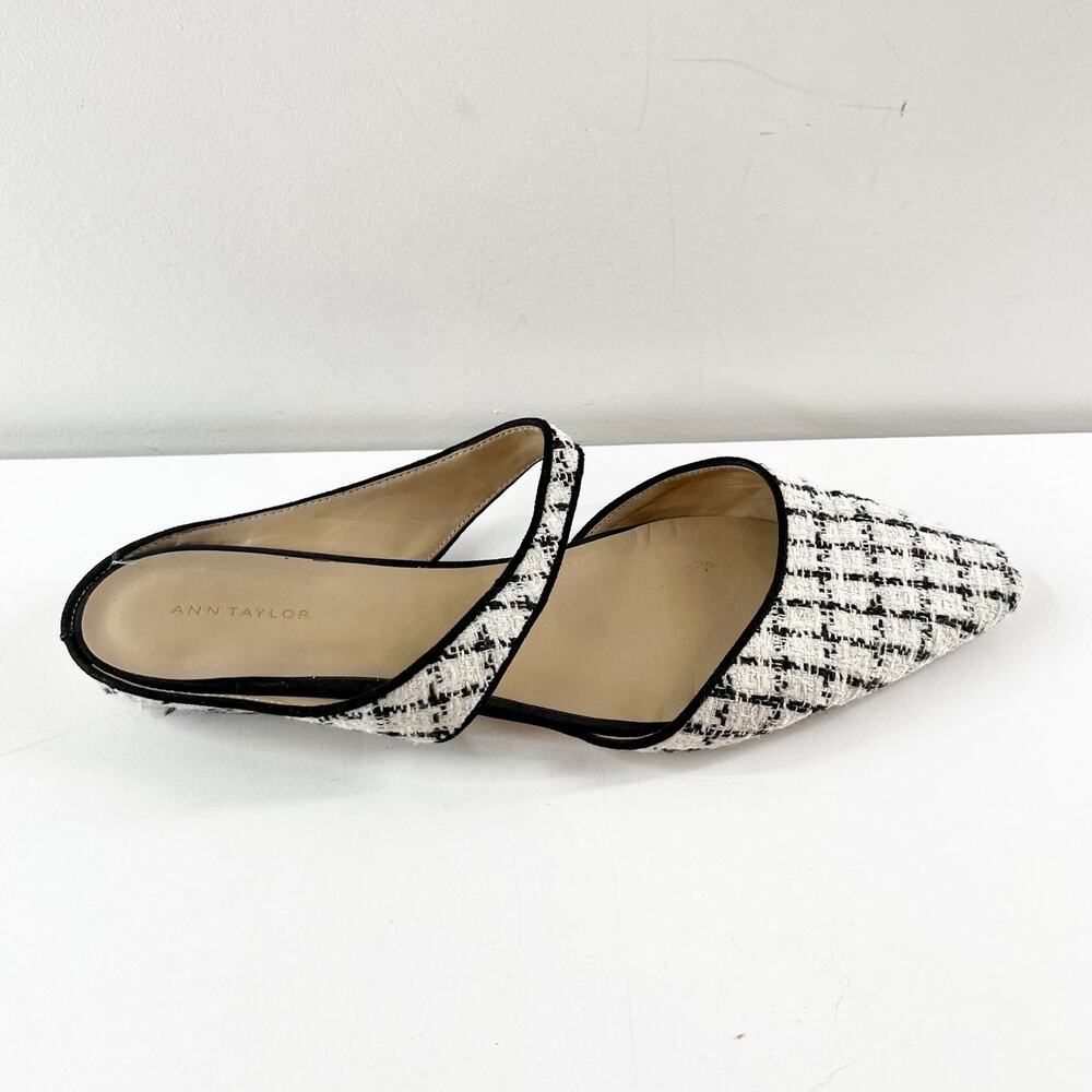 Ann Taylor Tweed Mary Jane Mule Flats White Black 9.5